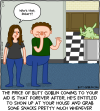 A woman stands next to Big Butt Bobby (see last week's comics!). She is saying "Who's that, Robert?" BBB is pinching the bridge of his nose and waving at Butt Goblin, who is waving back from inside the kitchen garbage can. Caption: The price of Butt Goblin coming to your aid is that forever after, he's entitled to show up at your house and grab some snacks pretty much whenever