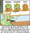 The mystery of what happened to the nose of the Great Sphinx of Giza is no secret to goblin archaeologists. But given how many people died when the nose fell off, they're OK with it staying mysterious [Butt Goblin lectures before a projection showing the original Great Sphinx with a green face, long ears, and a long nose. Then there's an image labeled "WHOOPSIE" with the nose falling off and people running away, and an image of the sphinx as it appears today with no nose]
