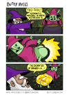 [Panel 1] Gringledarf the wizard, pointing at Butt Goblin (also dressed like a wizard and casting a spell over a cauldron): YOU FOOL! Assomancy is impossible. No mortal has ever done it! [Panel 2] Butt Goblin casts a spell with light exploding from his butt. [Panel 3] Gringledarf, his eyes popping out of his face as he witnesses Butt Goblin's butt, which is now gleaming golden and huge: The Golden Ass of Shangri-La...!