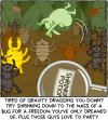 Tired of gravity dragging you down? Try shrinking down to the mass of a bug for a freedom you've only dreamed of. Plus those guys love to party [Butt Goblin is tiny and doing a flip in the air, surrounded by bugs partying with him. In the foreground is an empty shrinking potion.]