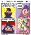 [Panel 1] Miles's brain: Important! Do you want to replay the jingle for a discontinued gum brand from thirty years ago? [Panel 2] Miles: No thanks, I'm working [Panel 3] 1000 times, you say? [Panel 4] Miles continues trying to work while a colorful zebra dances wackily in front of him in his mind