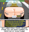 Butt Goblin finally found a bumper sticker that was worth marring the perfection of the Buttmobile [bumper sticker reads: a webcomic artist I follow put this bumper sticker in the comic "as a joke" and definitely wasn't desperately hoping people would demand to make it real and buy a million of them so he could stop going to his soul crushing corporate job lol]
