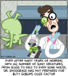 Even after many years of working with all manner of slimy creatures, from slugs to eels to even slime molds, Dr. Snodgrass was not prepared for Butt Goblin's ooze factor [The scientist recoils from his microscope, which has apparently blasted slime out of the eye piece onto his glasses. A sample of Butt Goblin on the microscope's stage oozes slime all over the place. Butt Goblin, apparently bored, does a handstand in the background.]