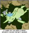 Butt Goblin lies in bed (which is a pile of tin cans and garbage bags) with a cold compress on his head and a bunch of red dots on his butt. Caption: It turns out you need a whole separate vaccine for butt measles