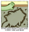Petting Madam Spaghetti always leaves a perfect crime scene behind [Butt Goblin's hand has cat hair stuck to it. On the floor is the outline of a cat made of cat hair]